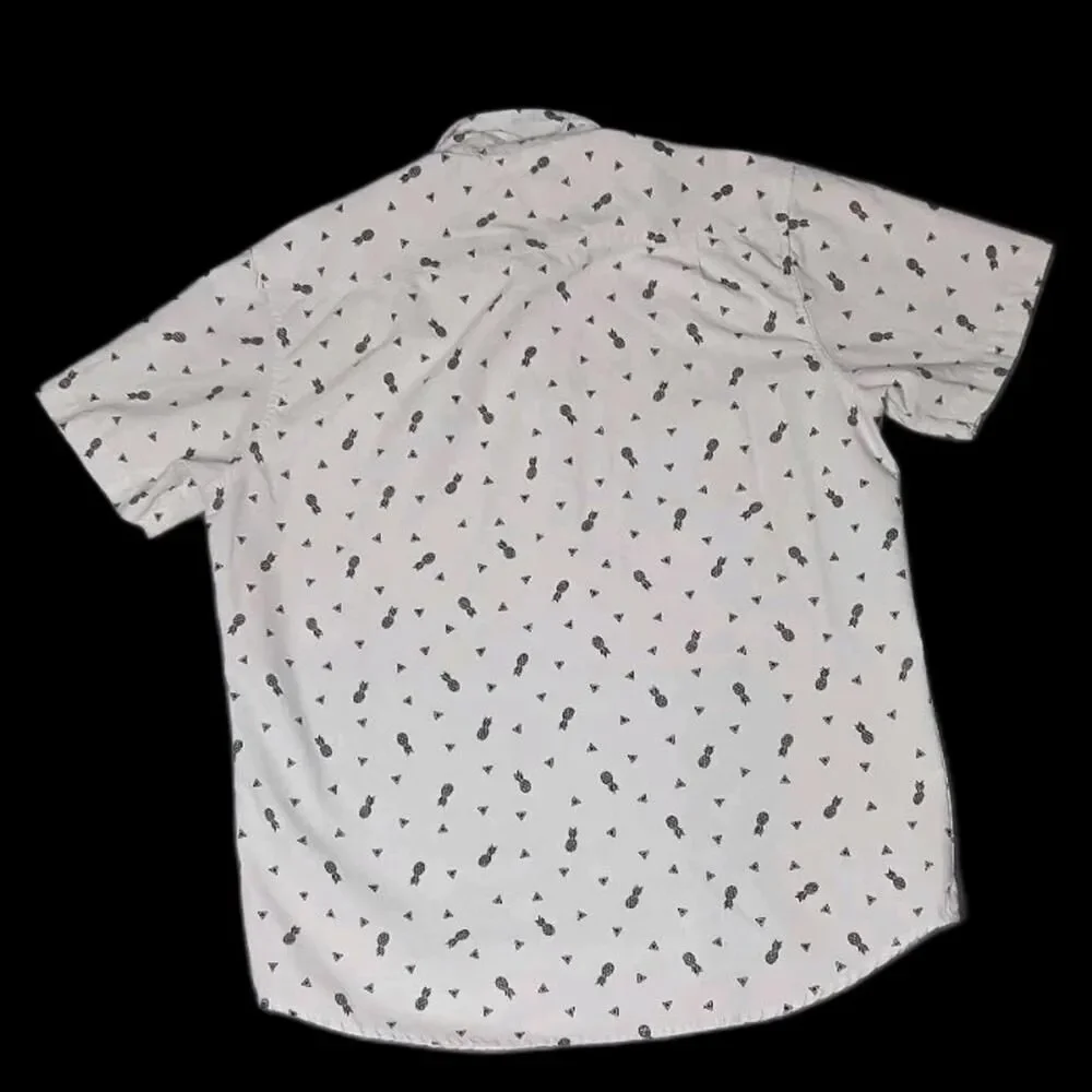 Free Planet Short Sleeve Button Up Mens Size Large White With Black...